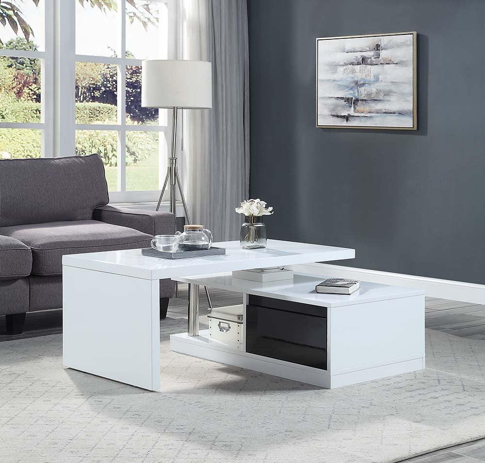 ACME Buck II Coffee Table w/Swivel Top, White & Black High Gloss Finish FredCo