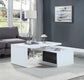 ACME Buck II Coffee Table w/Swivel Top, White & Black High Gloss Finish FredCo