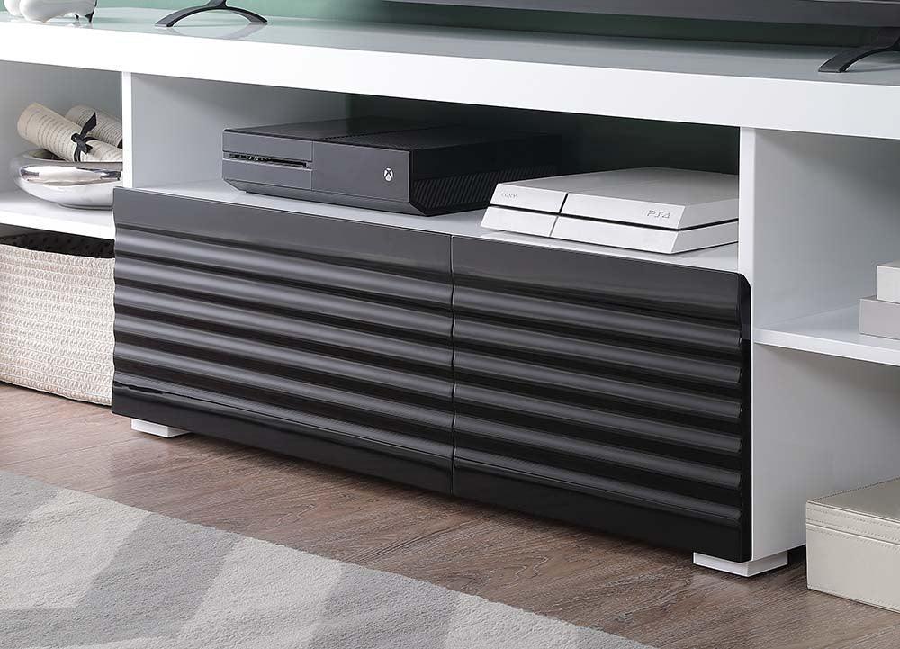 ACME Buck II TV Stand, White & Black High Gloss Finish FredCo