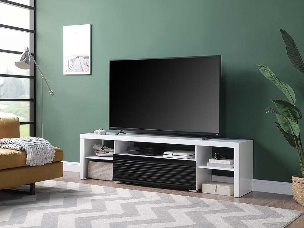 ACME Buck II TV Stand, White & Black High Gloss Finish FredCo