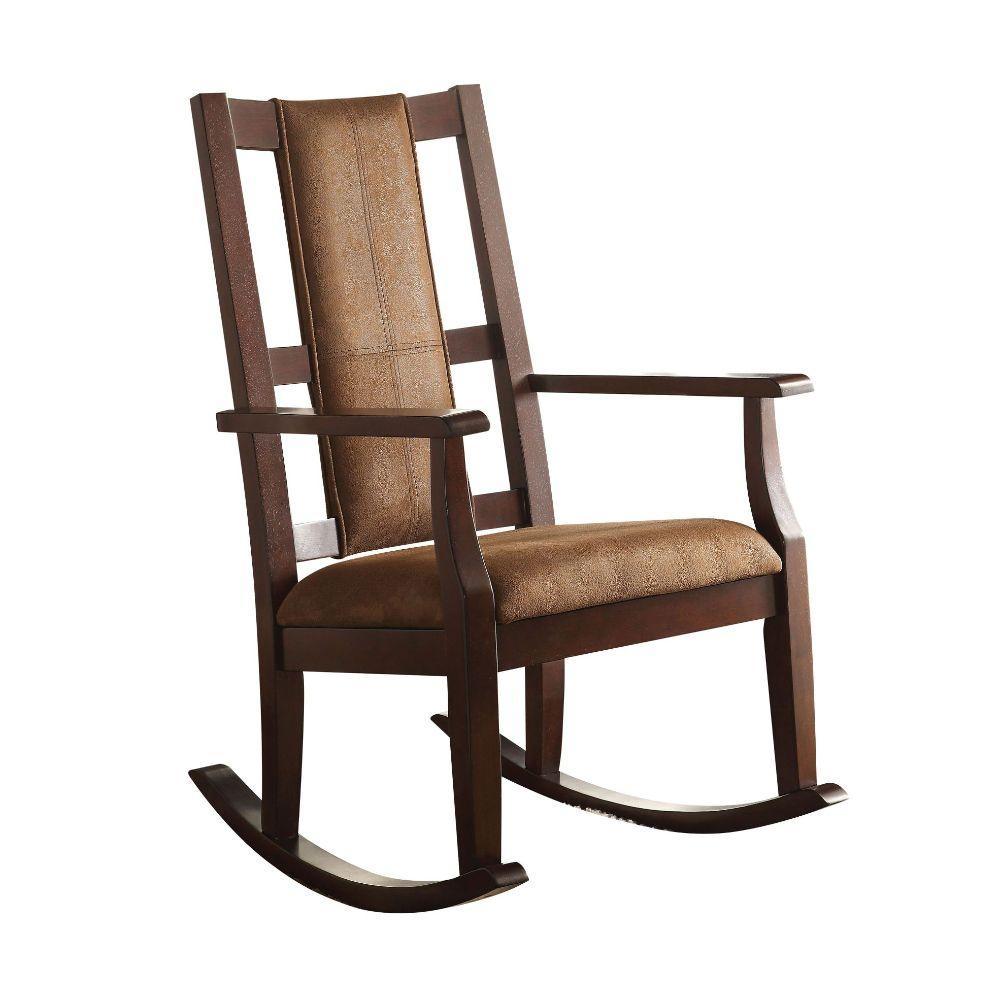 ACME Butsea Rocking Chair, Brown Fabric & Espresso FredCo