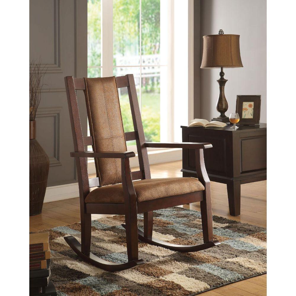 ACME Butsea Rocking Chair, Brown Fabric & Espresso FredCo