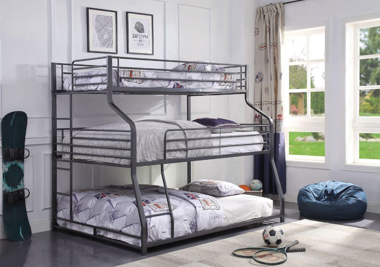ACME Caius II Triple Bunk Bed - Twin/Full/Queen, Gunmetal 37450 FredCo
