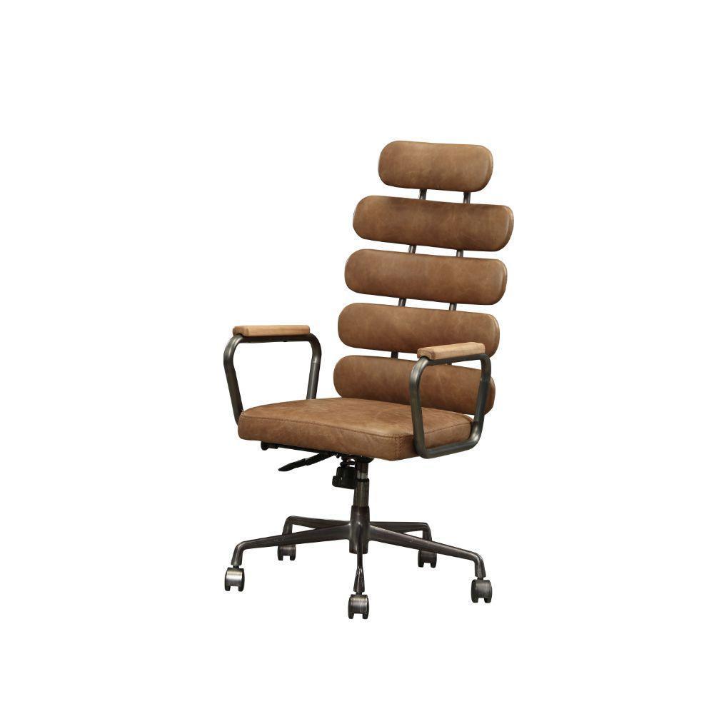 ACME Calan Executive Office Chair, Retro Brown Top Grain Leather FredCo