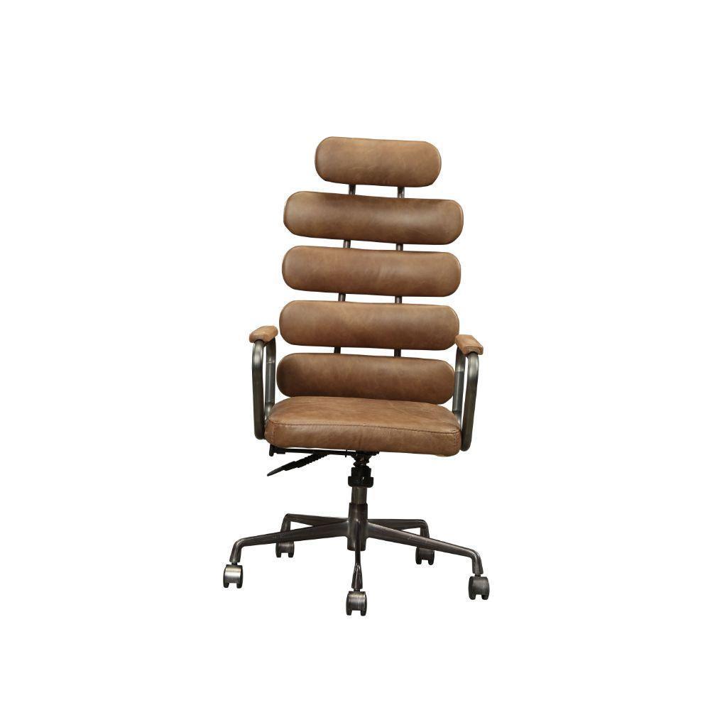 ACME Calan Executive Office Chair, Retro Brown Top Grain Leather FredCo