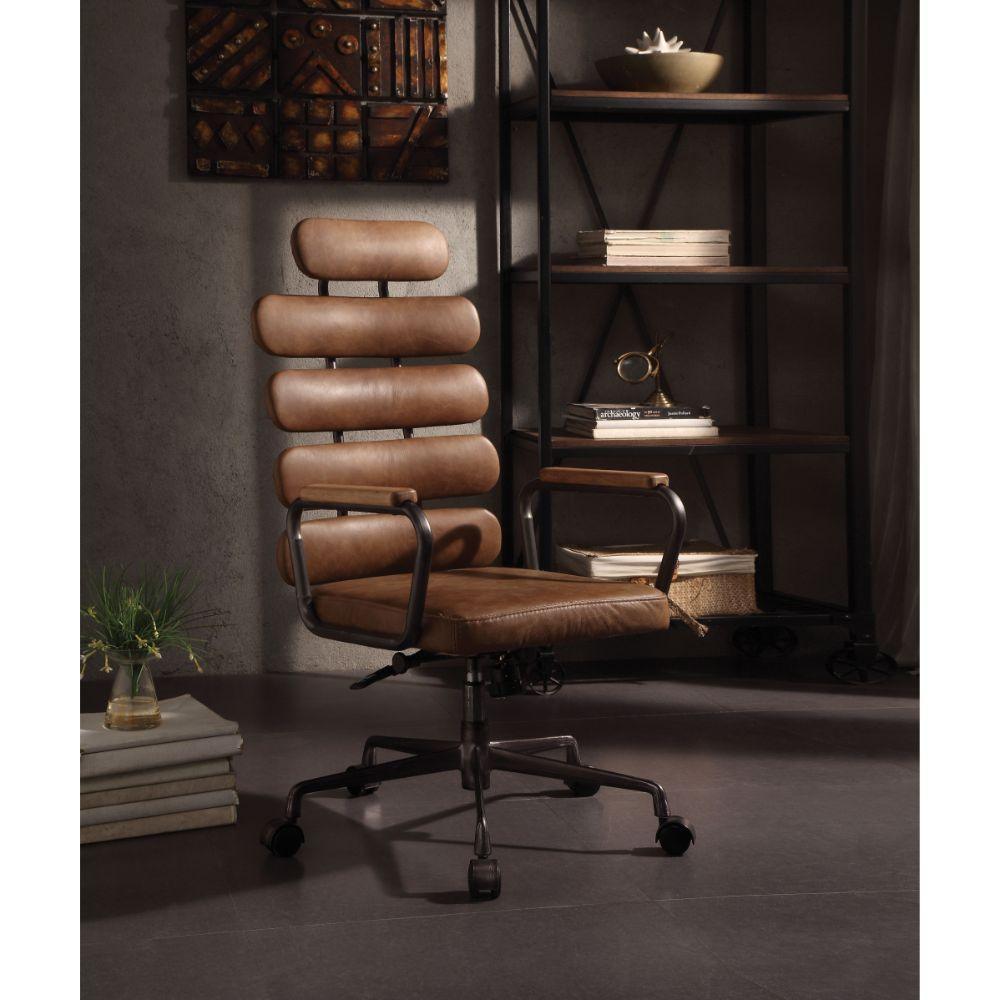 ACME Calan Executive Office Chair, Retro Brown Top Grain Leather FredCo