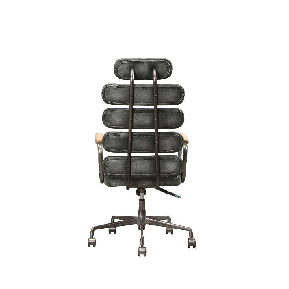 ACME Calan Executive Office Chair, Vintage Black Top Grain Leather FredCo