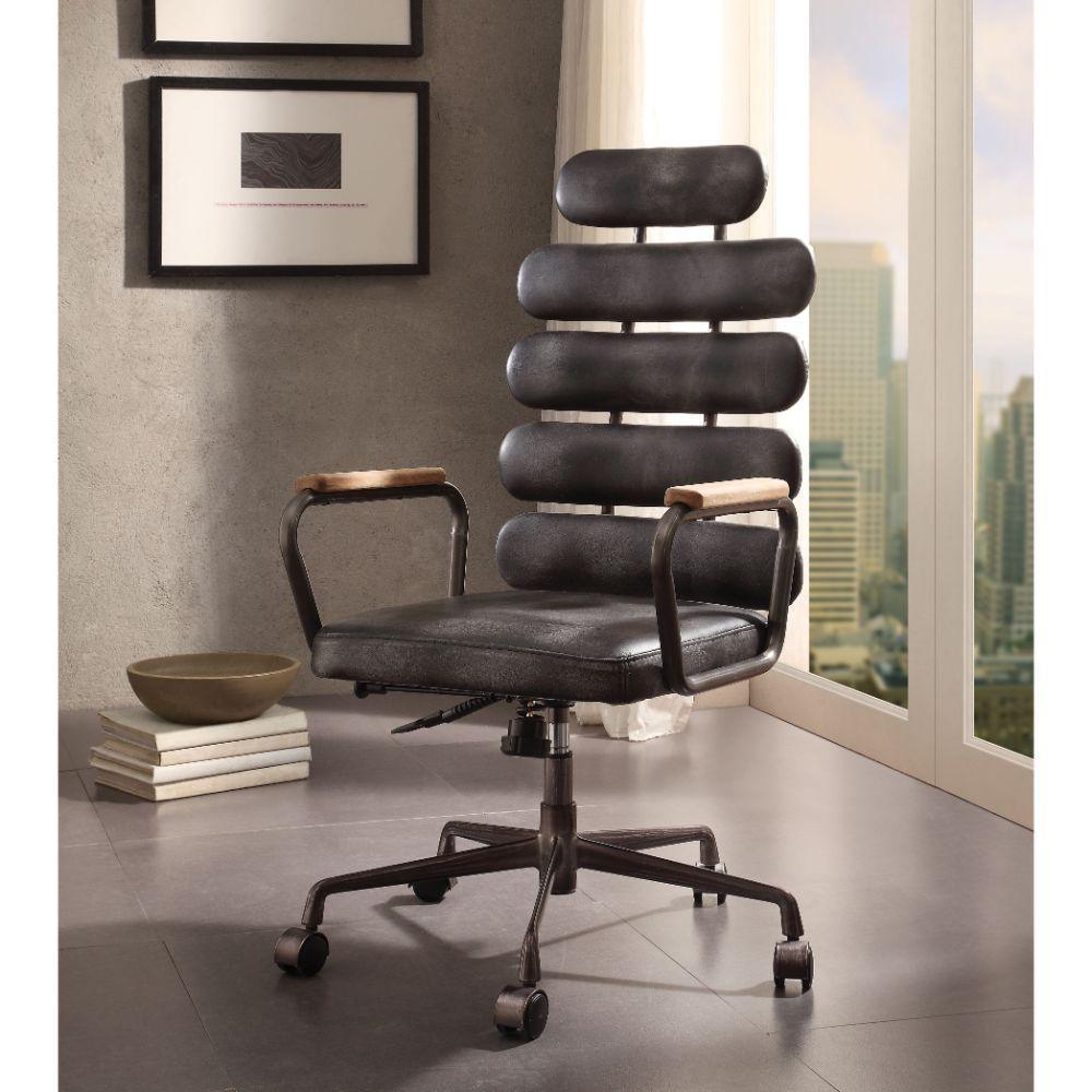 ACME Calan Executive Office Chair, Vintage Black Top Grain Leather FredCo