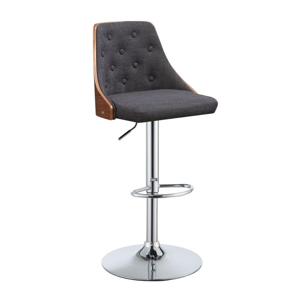 ACME Camila Adjustable Stool w/Swivel (1Pc), Linen & Walnut, 25"~33" Seat Height FredCo