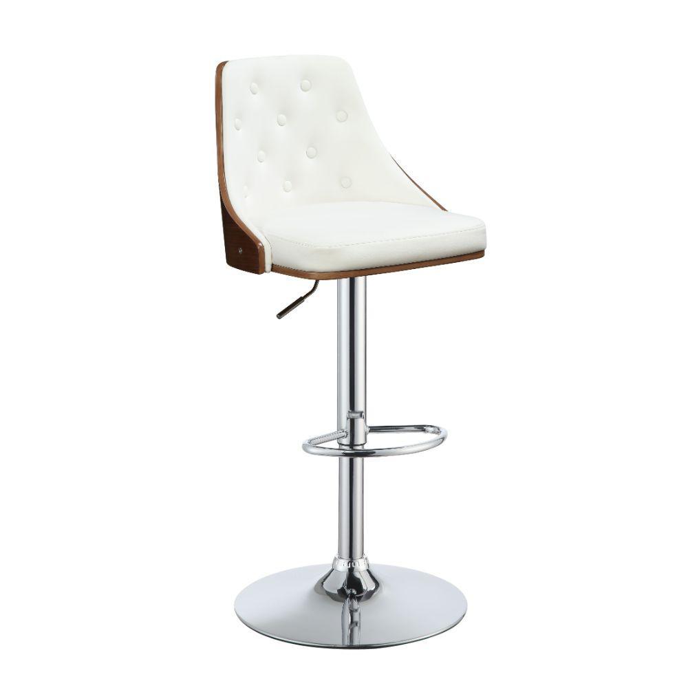 ACME Camila Adjustable Stool w/Swivel (1Pc), White PU & Walnut, 25"~33" Seat Height FredCo