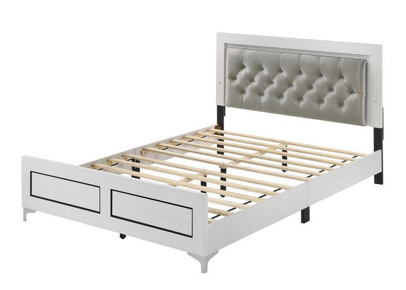 ACME Casilda Queen Bed w/LED , Gray PU & White Finish FredCo