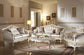 ACME Chantelle Sofa w/3 Pillows, Rose Gold PU/Fabric & Pearl White FredCo