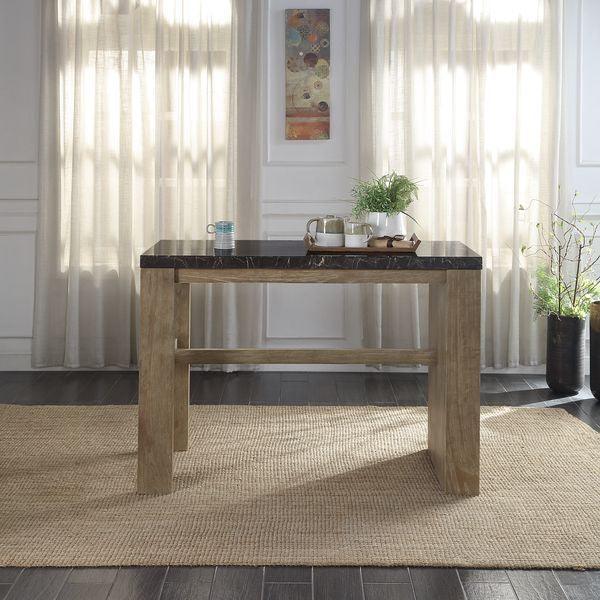 ACME Charnell Counter Height Table , Marble & Oak Finish FredCo