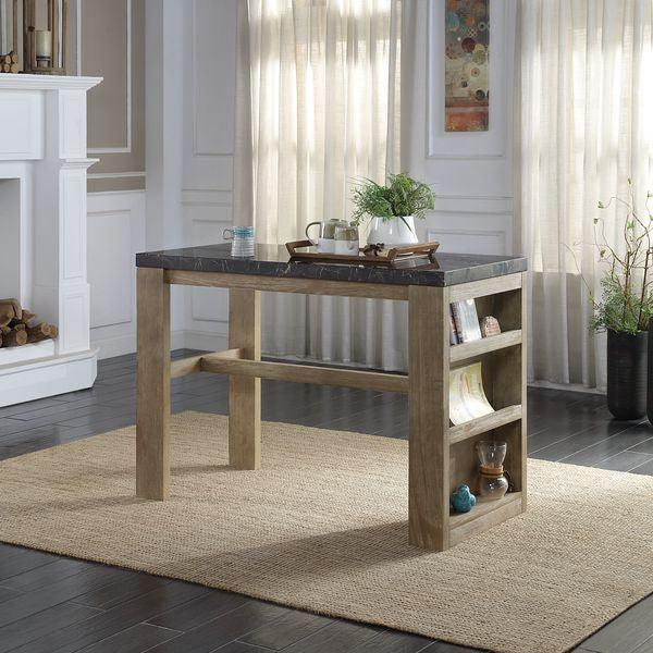ACME Charnell Counter Height Table , Marble & Oak Finish FredCo