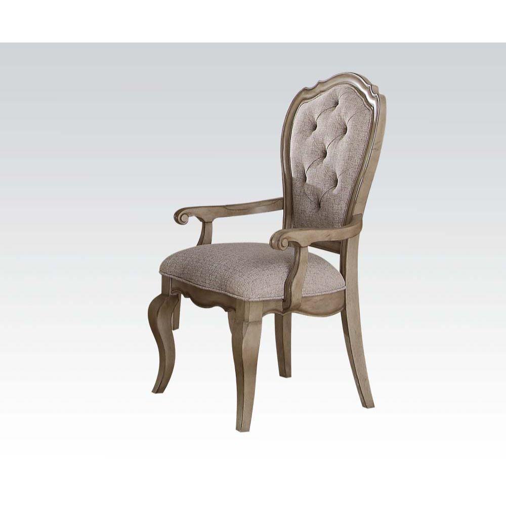 ACME Chelmsford Arm Chair (Set-2), Beige Fabric & Antique Taupe FredCo