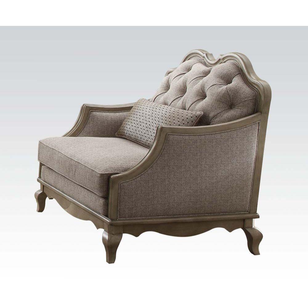 ACME Chelmsford Chair w/1 Pillow, Beige Fabric & Antique Taupe FredCo