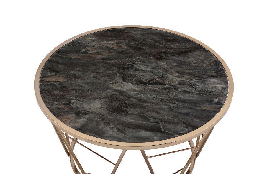 ACME Cicatrix Coffee Table, Faux Black Marble Glass & Champagne Finish FredCo