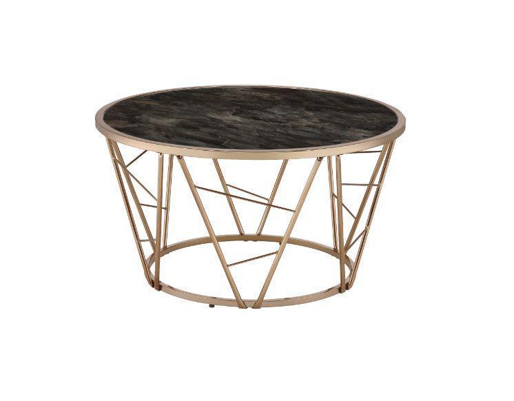 ACME Cicatrix Coffee Table, Faux Black Marble Glass & Champagne Finish FredCo