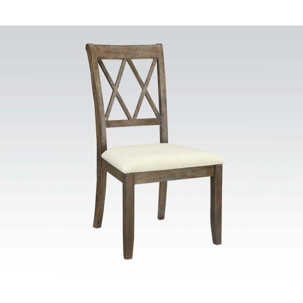 ACME Claudia Side Chair (Set-2), Beige Linen & Salvage Brown FredCo