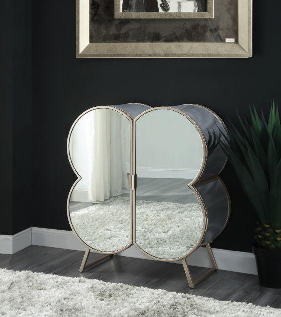 ACME Clover Cabinet, Silver & Champagne Finish FredCo