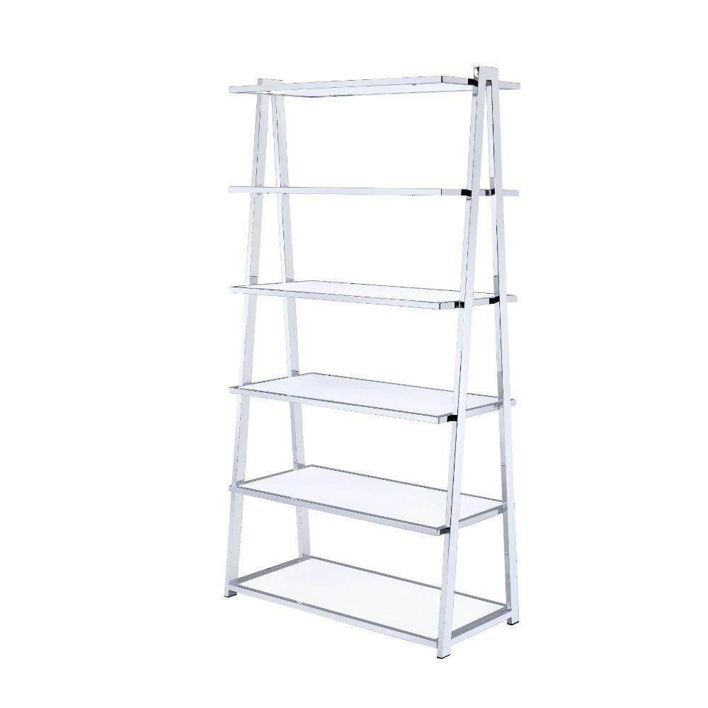 ACME Coleen Bookshelf, White High Gloss & Chrome 92455 FredCo