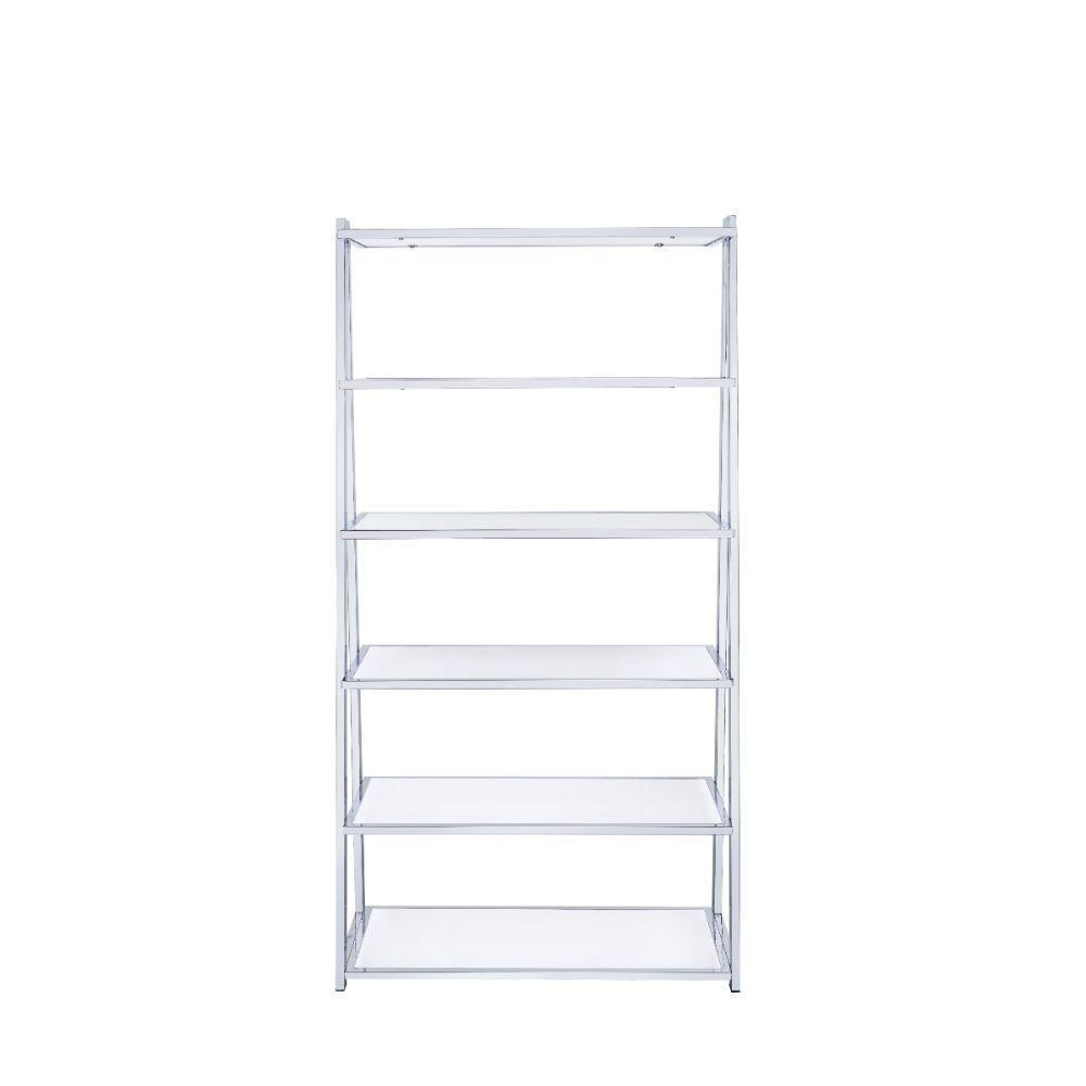 ACME Coleen Bookshelf, White High Gloss & Chrome 92455 FredCo