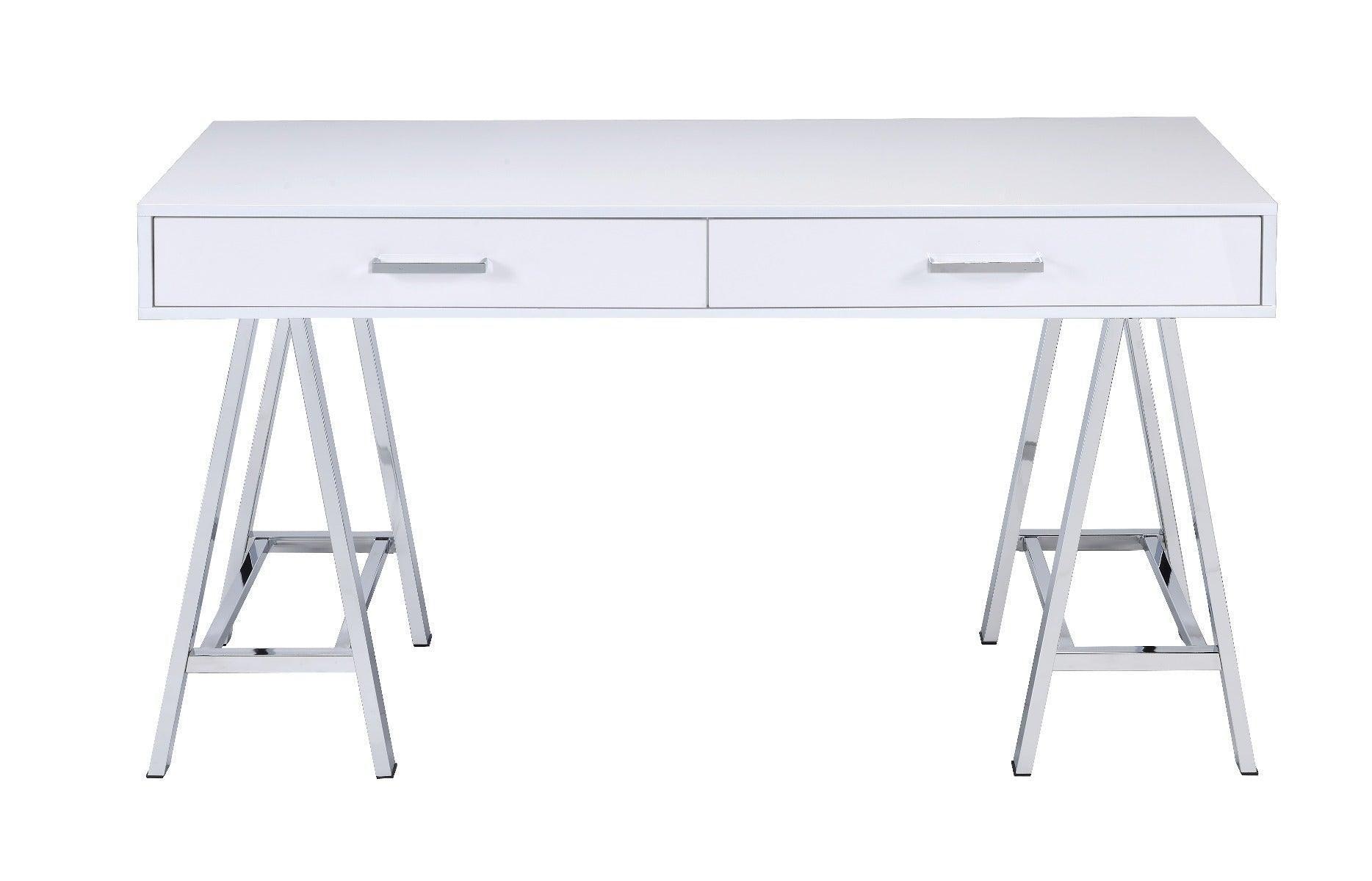 ACME Coleen Built-in USB Port Writing Desk, White High Gloss & Chrome Finish FredCo