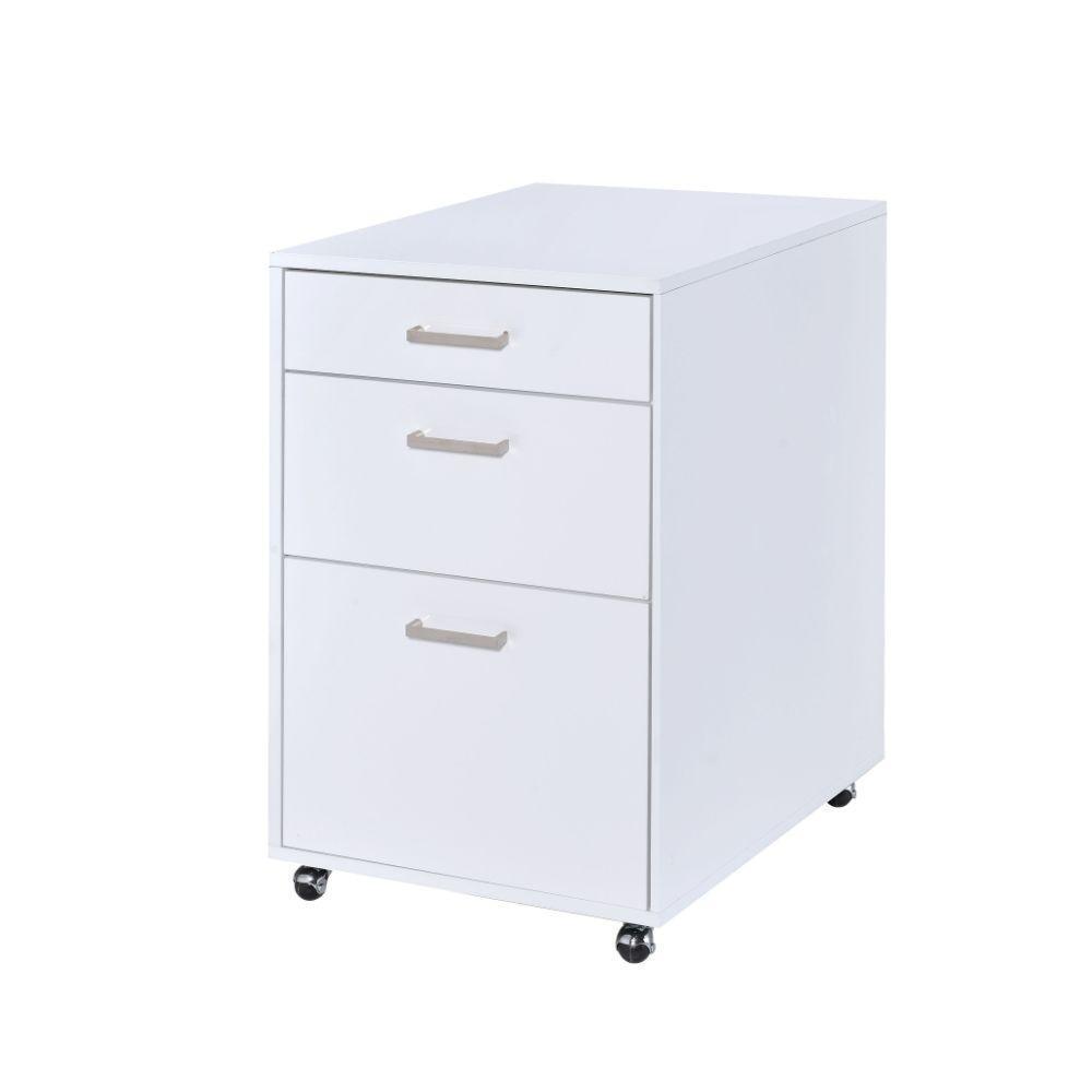 ACME Coleen File Cabinet, White High Gloss & Chrome FredCo
