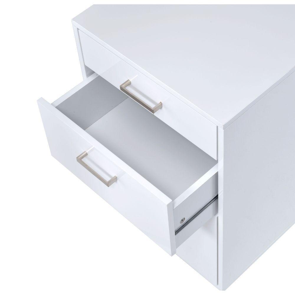 ACME Coleen File Cabinet, White High Gloss & Chrome FredCo