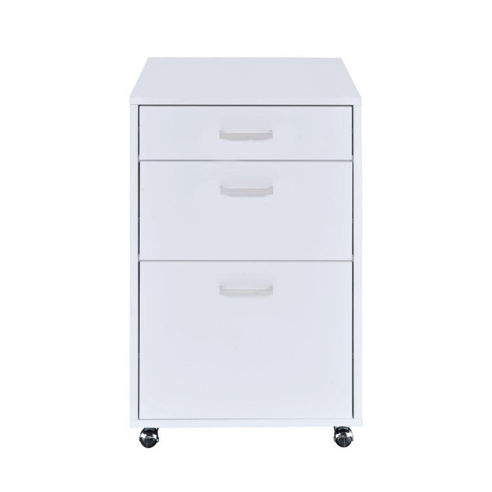 ACME Coleen File Cabinet, White High Gloss & Chrome FredCo