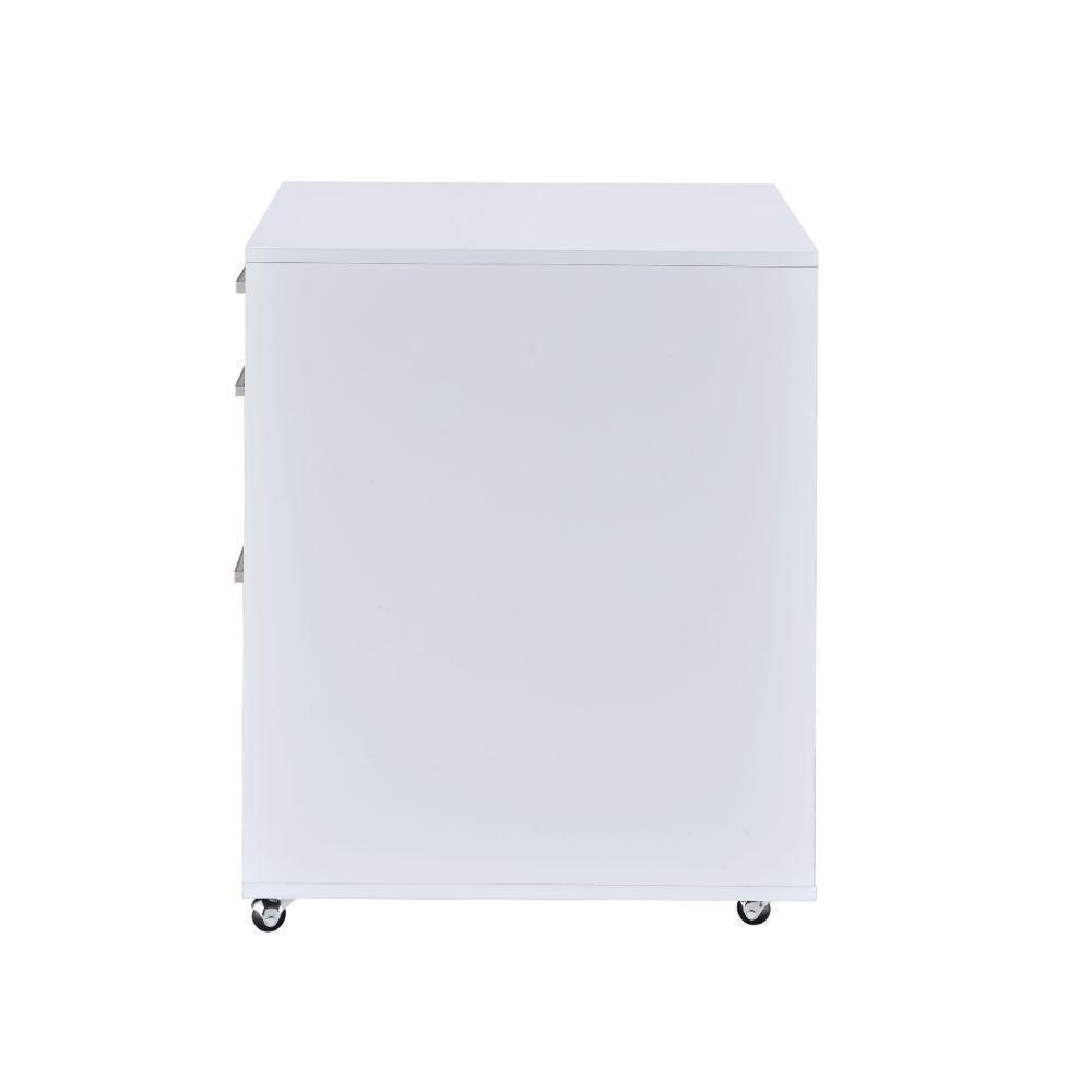 ACME Coleen File Cabinet, White High Gloss & Chrome FredCo