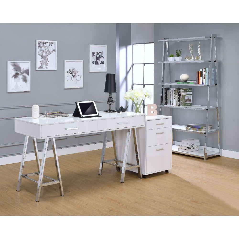 ACME Coleen File Cabinet, White High Gloss & Chrome FredCo
