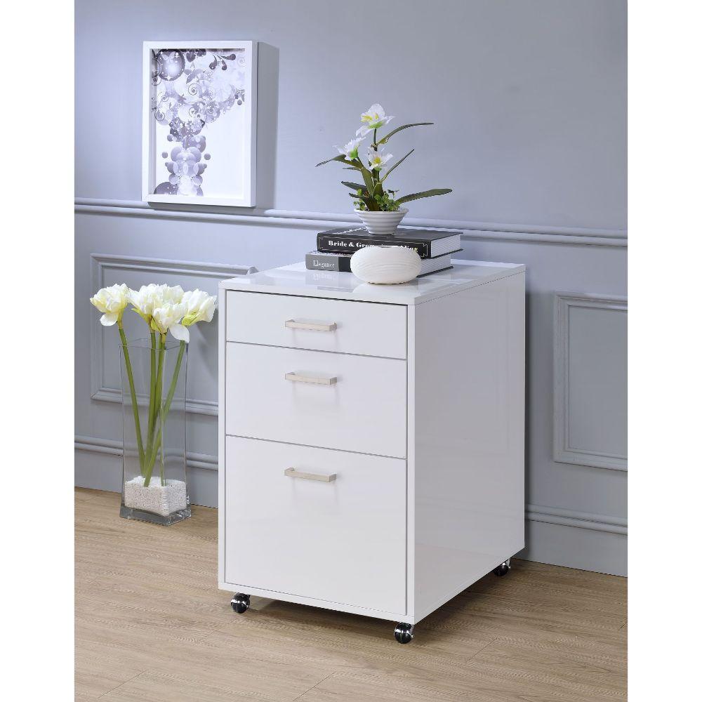 ACME Coleen File Cabinet, White High Gloss & Chrome FredCo