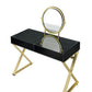 ACME Coleen Vanity Desk w/Mirror & Jewelry Tray, Black & Gold Finish FredCo
