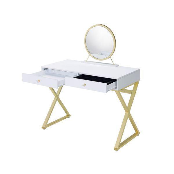 ACME Coleen Vanity Desk w/Mirror & Jewelry Tray, Chrome FredCo