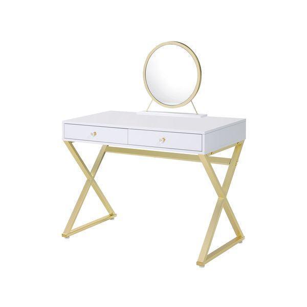ACME Coleen Vanity Desk w/Mirror & Jewelry Tray, Chrome FredCo