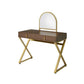 ACME Coleen Vanity Desk w/Mirror & Jewelry Tray, Walnut & Gold Finish FredCo