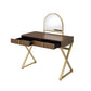 ACME Coleen Vanity Desk w/Mirror & Jewelry Tray, Walnut & Gold Finish FredCo