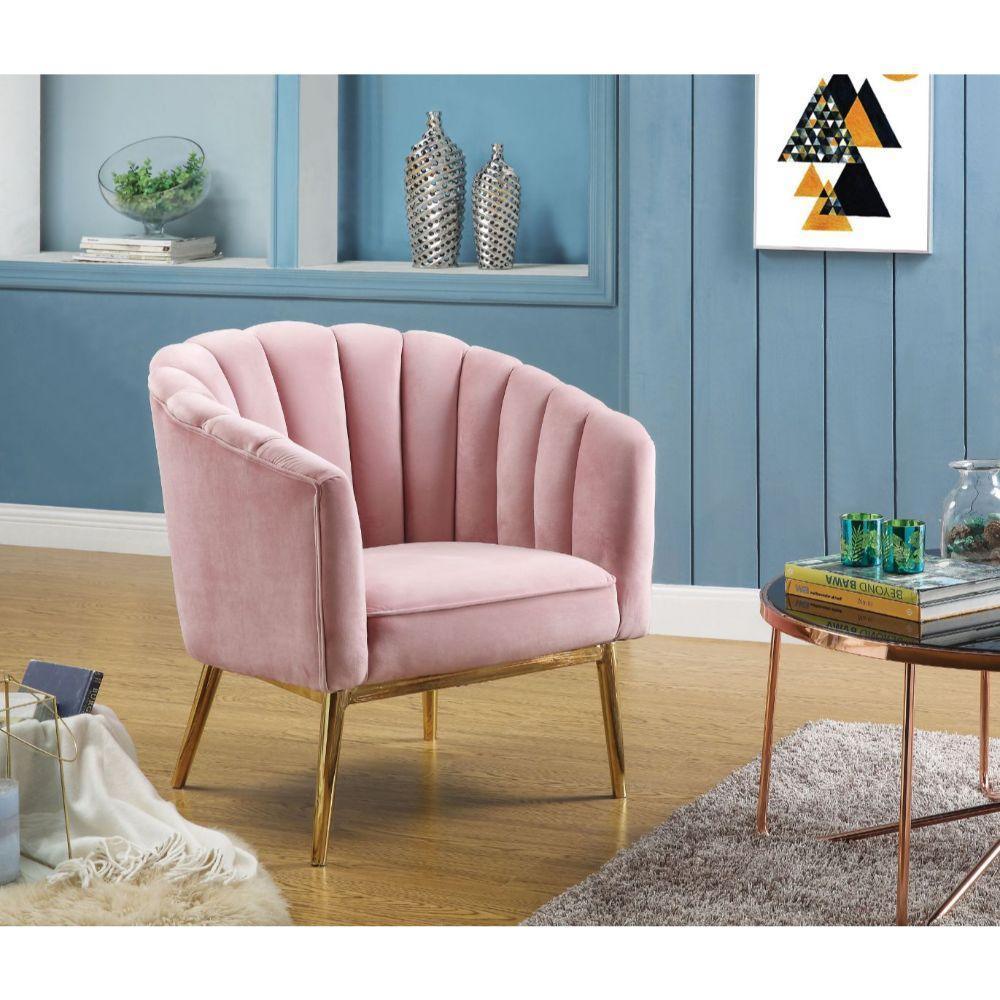ACME Colla Accent Chair, Blush Pink Velvet & Gold FredCo
