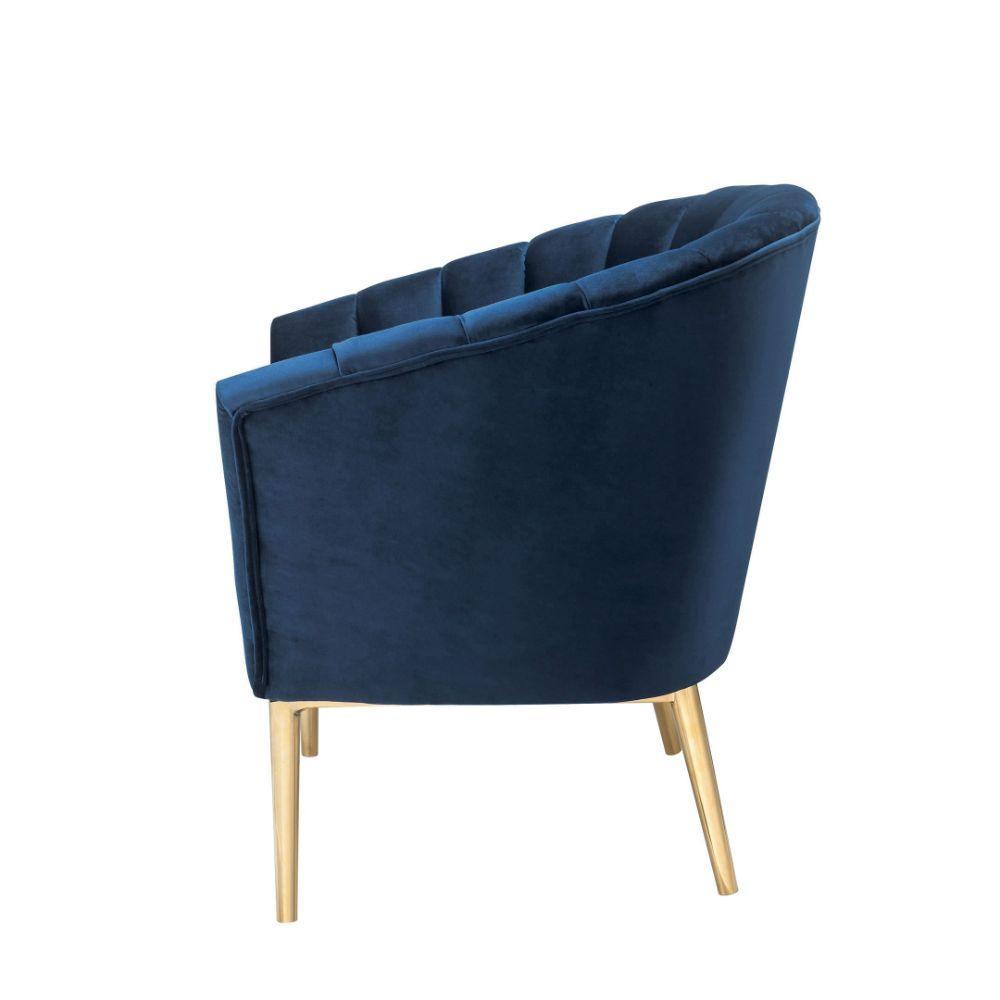 ACME Colla Accent Chair, Midnight Blue Velvet & Gold FredCo