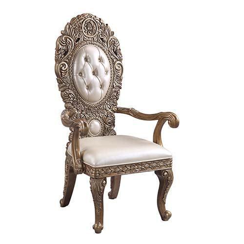 ACME Constantine Arm Chair (1Pc/1Ctn), PU, Brown & Gold Finish FredCo