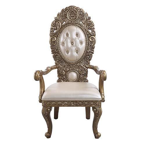 ACME Constantine Arm Chair (1Pc/1Ctn), PU, Brown & Gold Finish FredCo