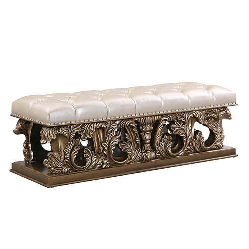 ACME Constantine Bench, Pu Leather, Light Gold, Brown & Gold Finish FredCo