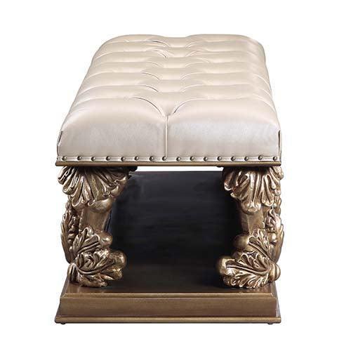 ACME Constantine Bench, Pu Leather, Light Gold, Brown & Gold Finish FredCo