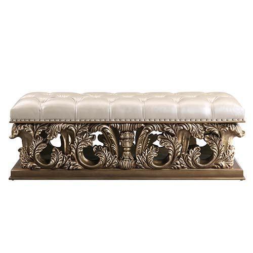 ACME Constantine Bench, Pu Leather, Light Gold, Brown & Gold Finish FredCo