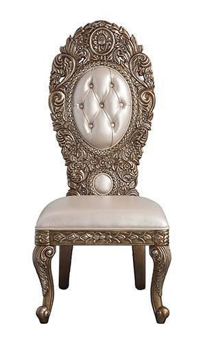ACME Constantine Side Chair (2Pc), PU, Brown & Gold Finish DN00478 FredCo