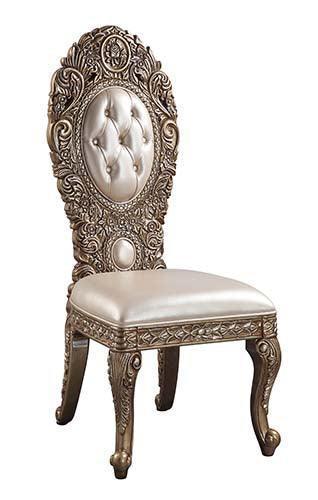 ACME Constantine Side Chair (2Pc), PU, Brown & Gold Finish DN00478 FredCo
