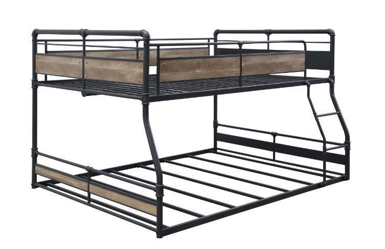 ACME Cordelia Full/Queen Bunk Bed, Antique Oak, Sandy Black & Dark Bronze Hand-Brushed Finish FredCo