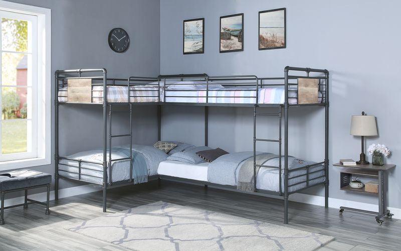 ACME Cordelia Twin/Twin L Shape Bunk Bed, Sandy Black, Dark Bronze Hand-Brushed Finish FredCo