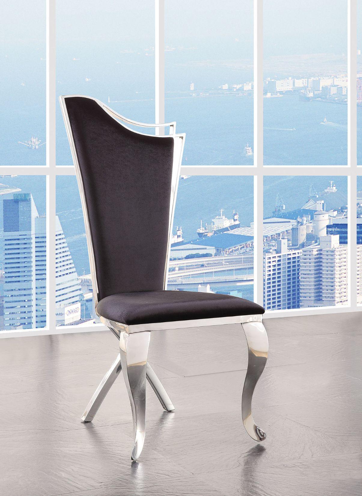 ACME Cyrene Side Chair (Set-2), Fabric & Stainless Steel FredCo